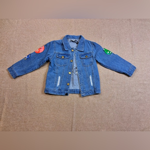 Kids denim Jean Jacket With M&M Patches I Love NY Logo Size 4E See Measurements